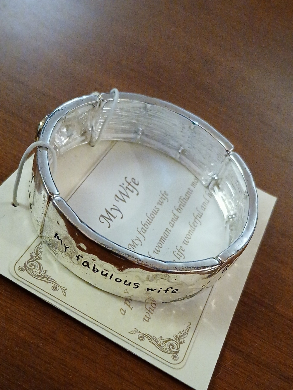 Silver Tone  'My Fabulous Wife' Engraved Bangle Stretch Bracelet